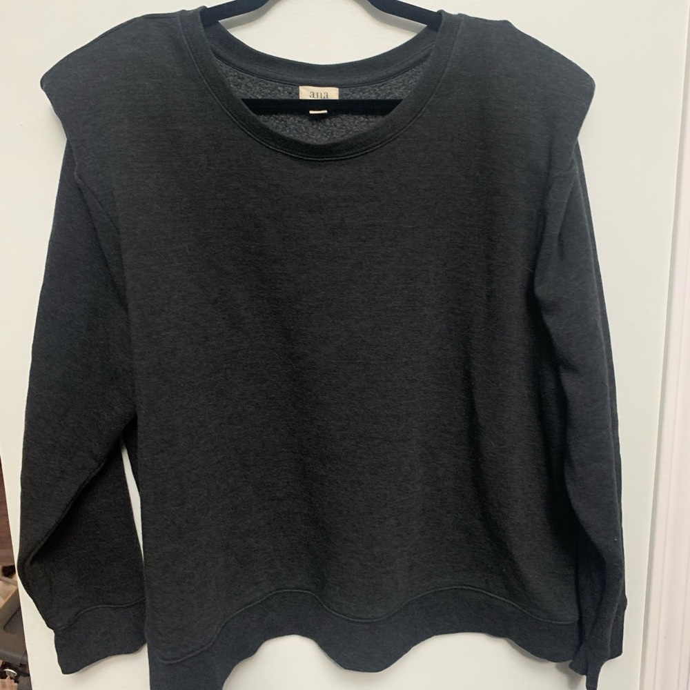 a.n.a Gray Crew Neck Sweater with Structured Shoulders
